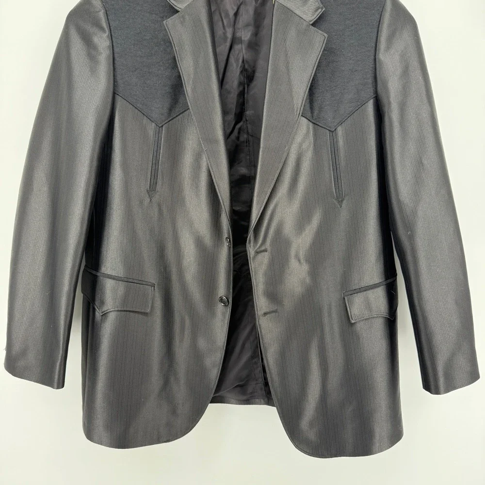 Circle S Texas Western Blazer Men 46L Black Textured Contrast‎ Yoke Sport Coat
